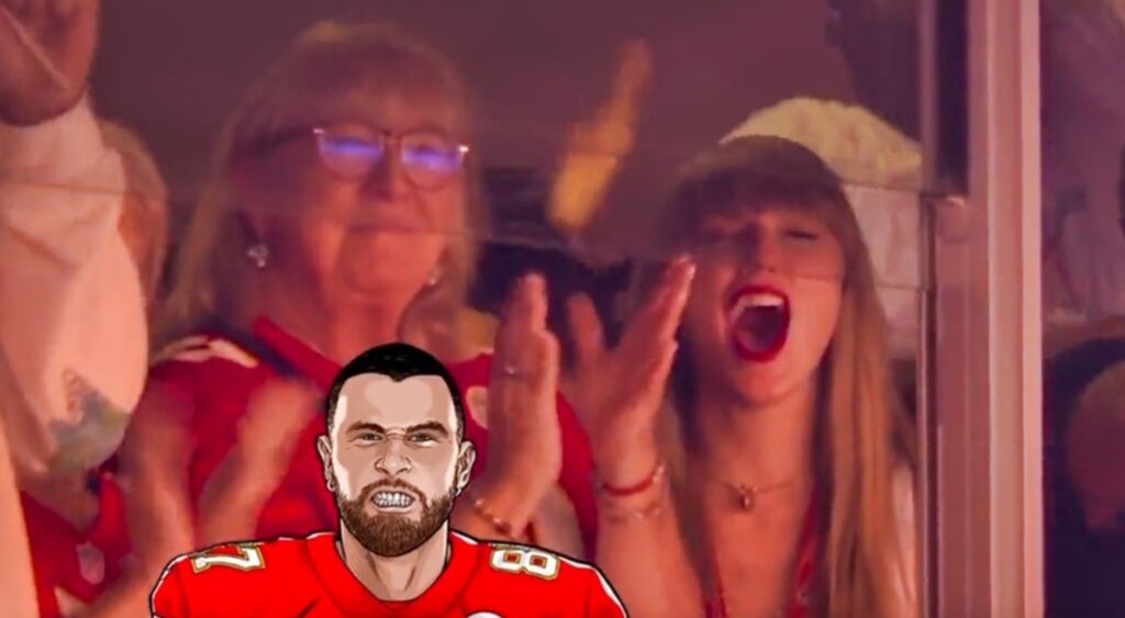 Taylor Swift screaming. Donna Kelce clapping