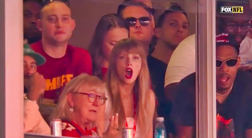 Screenshot of Taylor Swift reacting.