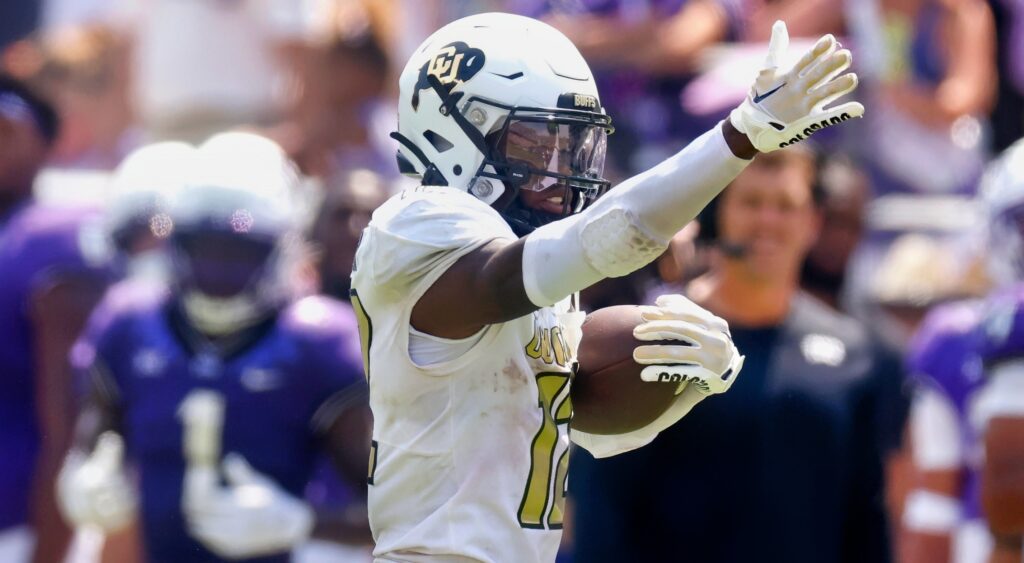 Travis Hunter of Colorado Buffaloes signaling a first down.