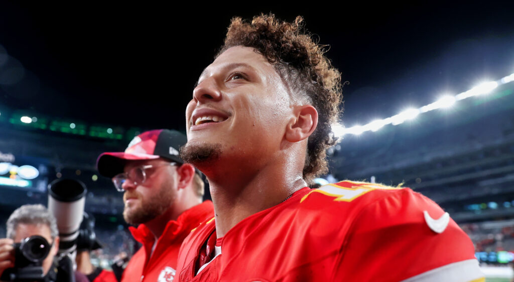 Patrick Mahomes laughing.