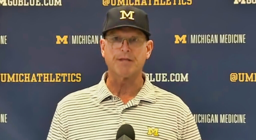 Still from deep fake video of Jim harbaugh speaking