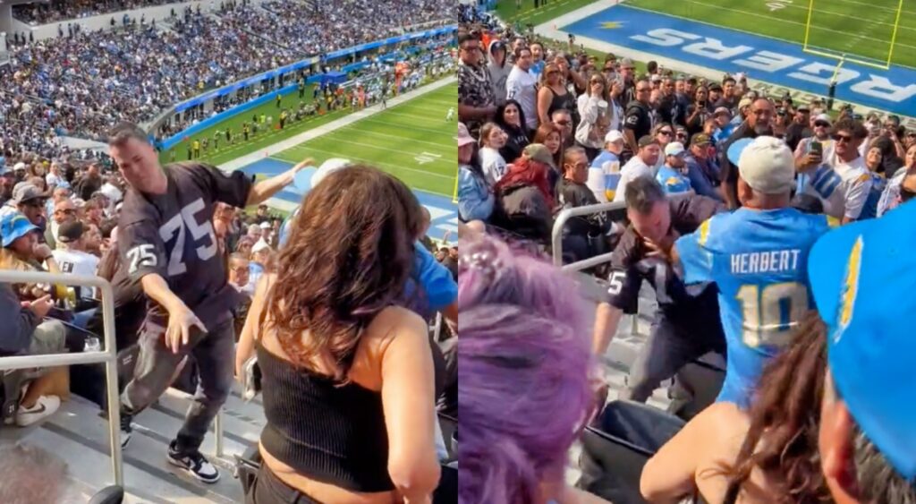 Raiders fan thrown down steps during vicious fight at Chargers game