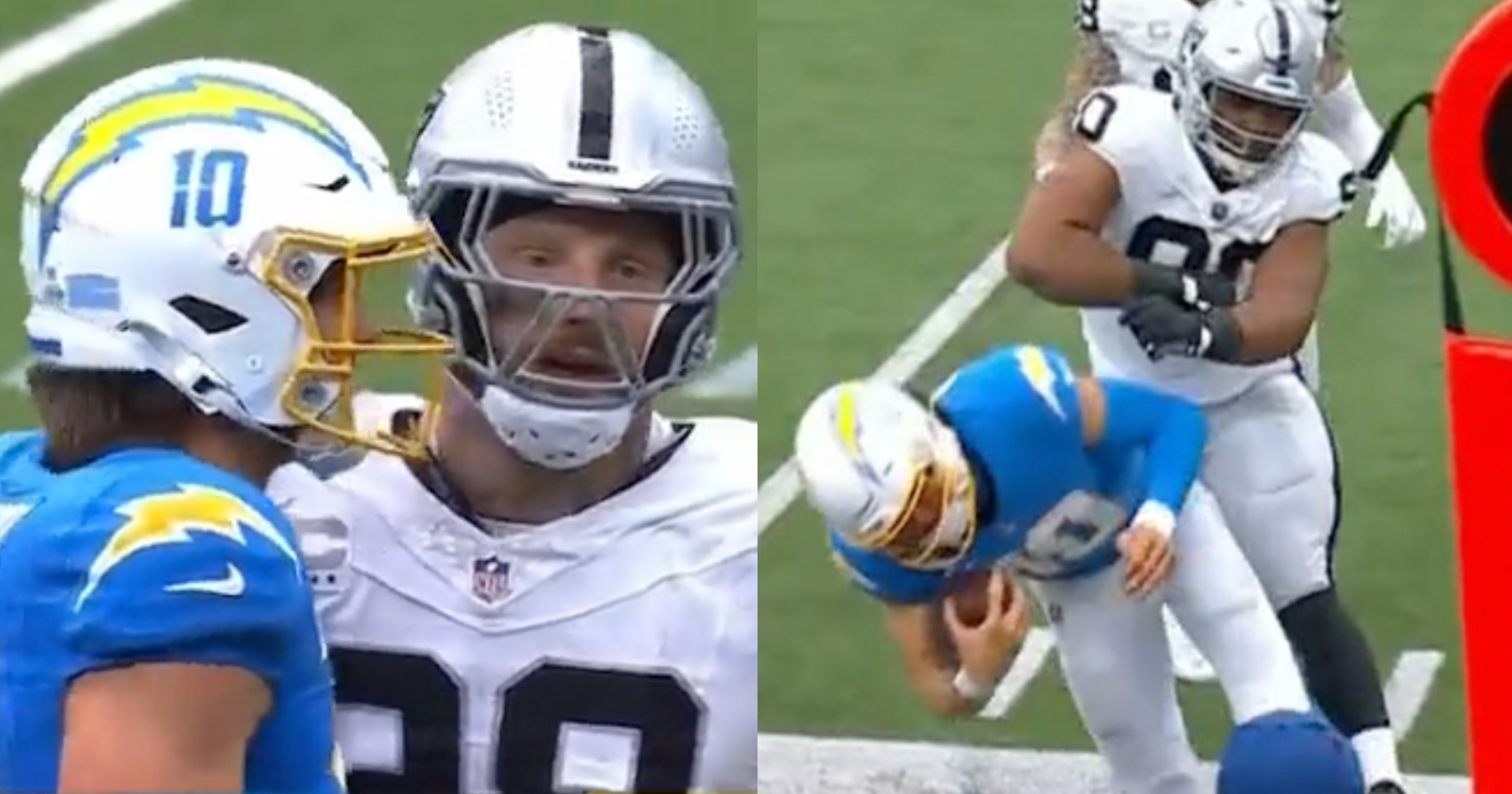 Raiders' Jerry Tillery ejected vs. Chargers after dirty hit on former  teammate Justin Herbert