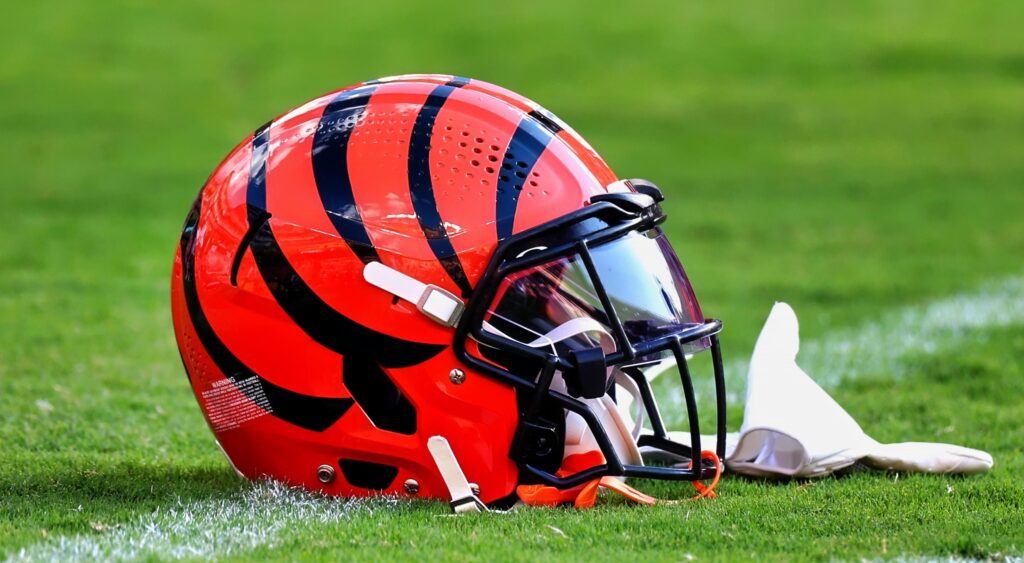 Bengals helmet on the field