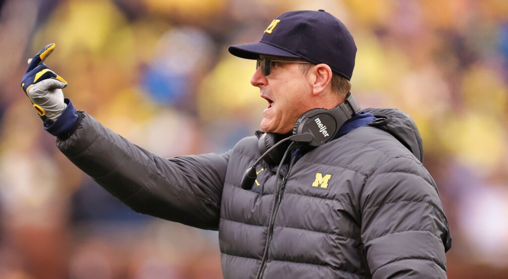 Jim Harbaugh reacting during Michigan game.