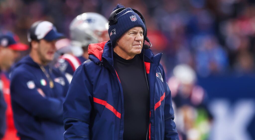 Bill Belichick wearing beanie and jacket