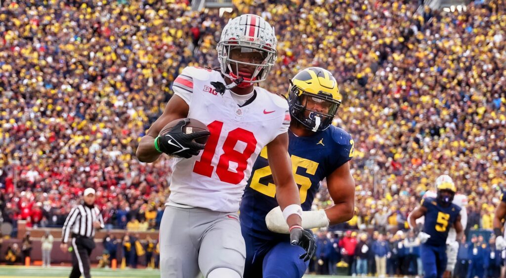 Ohio State wide receiver Marvin Harrison Jr. catching a pass.