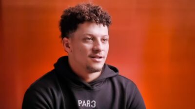 Patrick Mahomes in hoodie