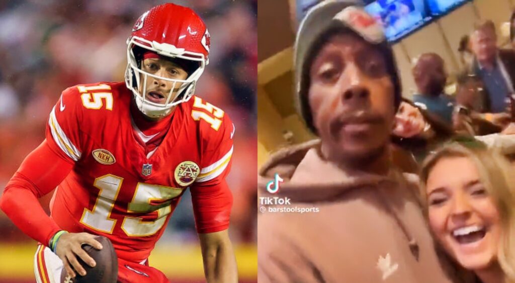 Patrick Mahomes with football. Pat Mahomes and Eagles fan