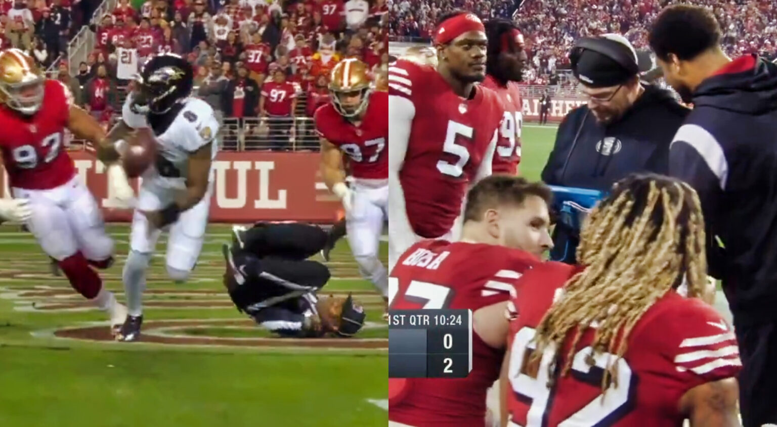 Mic Caught Chase Young Reaction To Ref Tripping Lamar Jackson