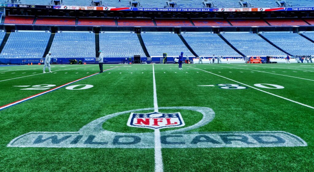 Field of NFL Wild Card Round logo on Highmark Stadium.