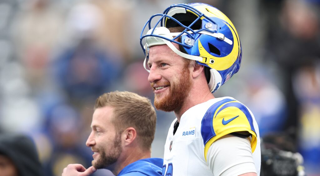 Carson wentz smiling in uniform