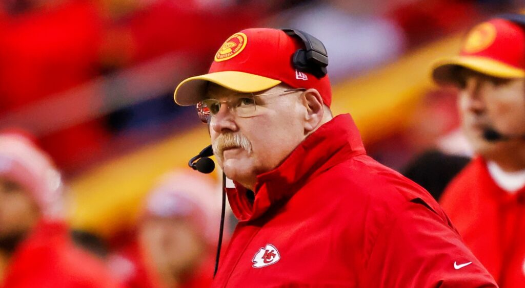 Kansas City Chiefs head coach Andy Reid looking on.