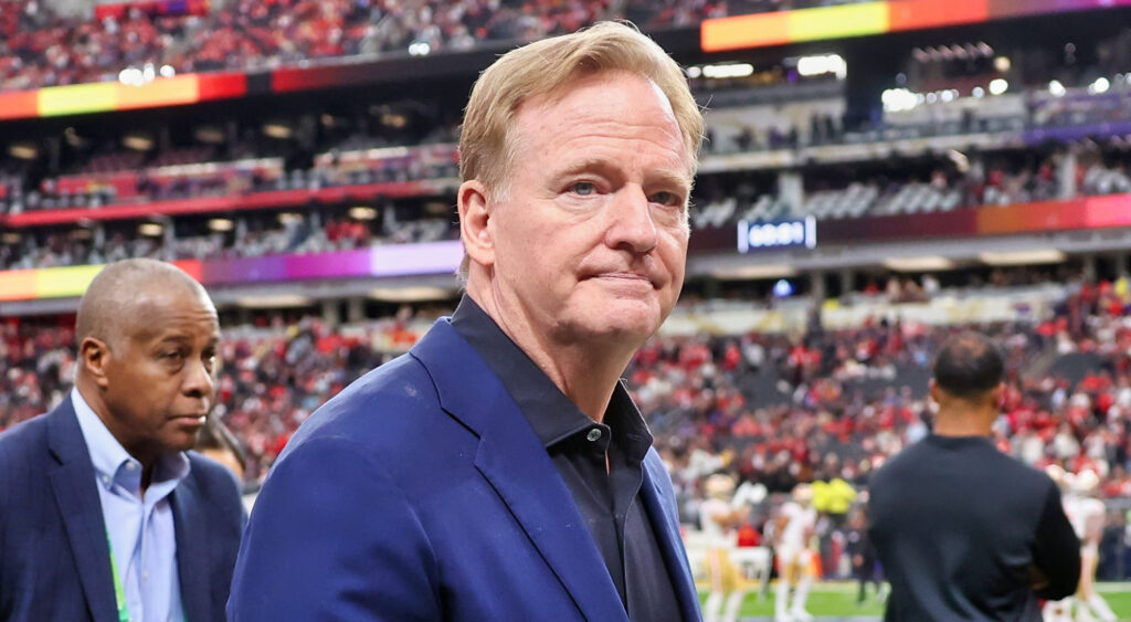 Roger Goodell walking out to field before Super Bowl 58