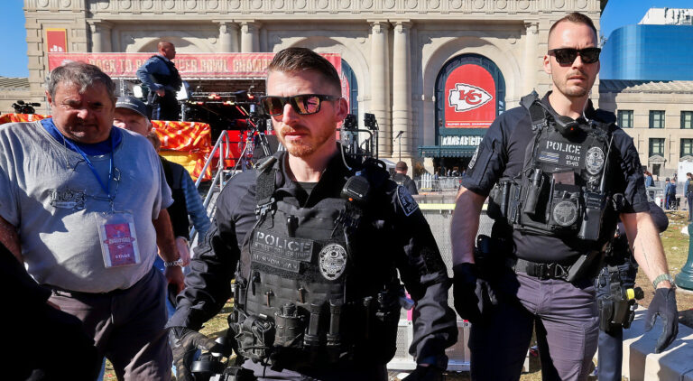 Police officers near the scene of shooting in Kansas City