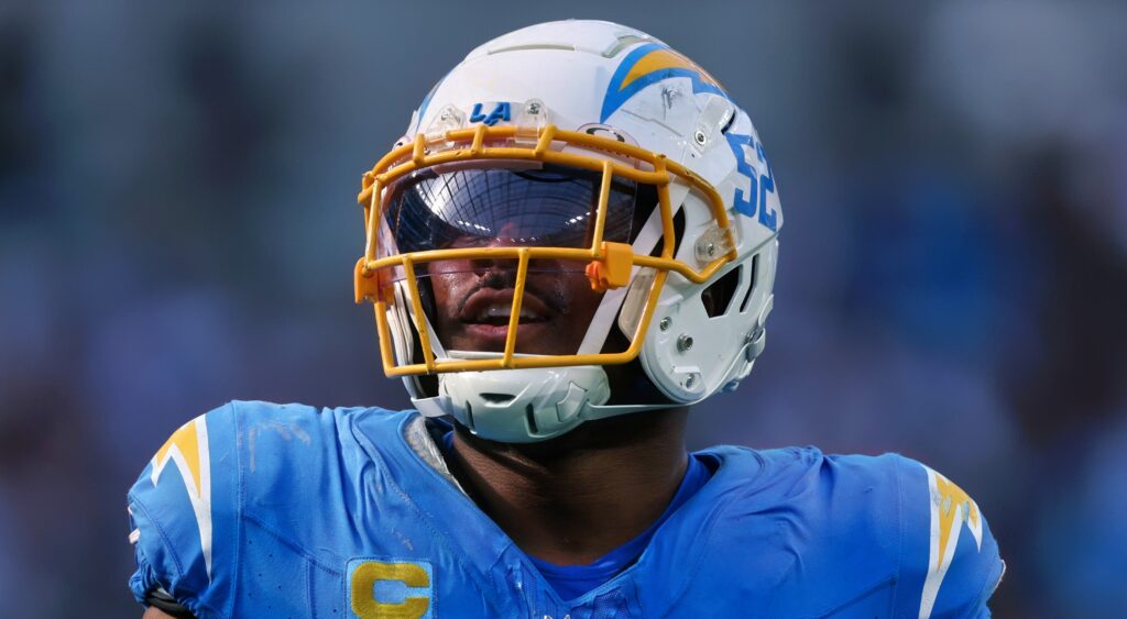 Khalil Mack of Los Angeles Chargers looking on.