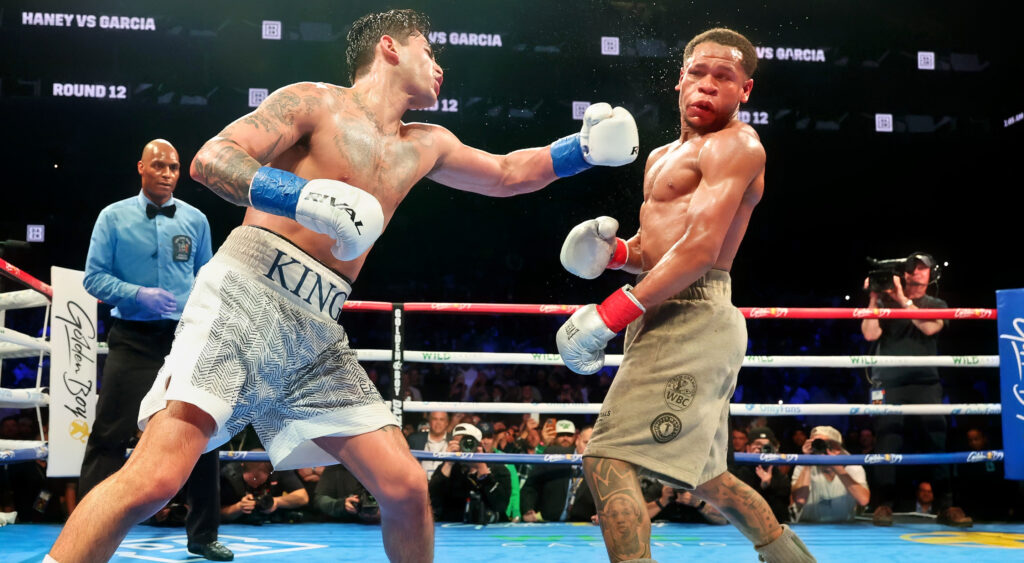 Ryan Garcia throwing a punch at Devin haney