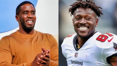 Antonio Brown in Bucs uniform. Diddy smiling.