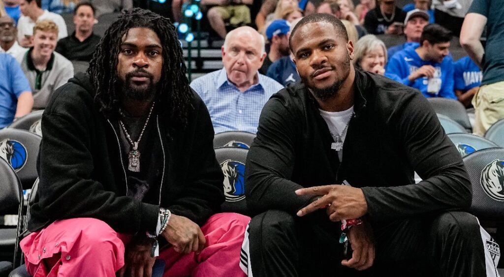 Trevon Diggs and Micah Parsons at Mavericks game