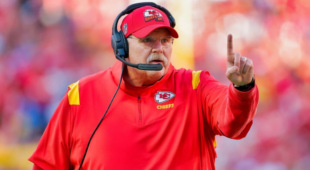 Kansas City Chiefs head coach Andy Reid looks on during a game.