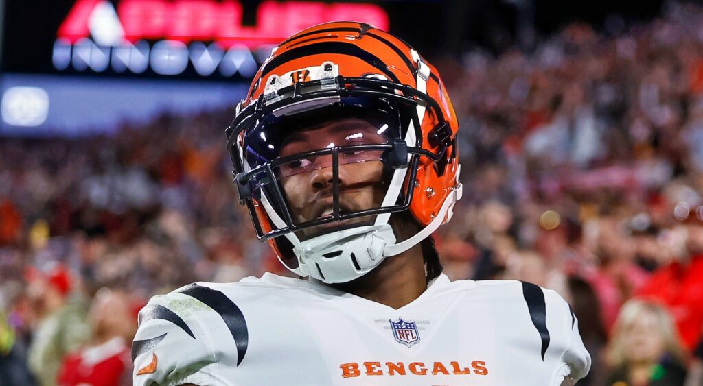 Tee Higgins of Cincinnati Bengals reacting during game.