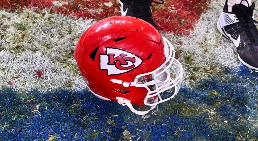 Kansas City Chiefs helmet on field.