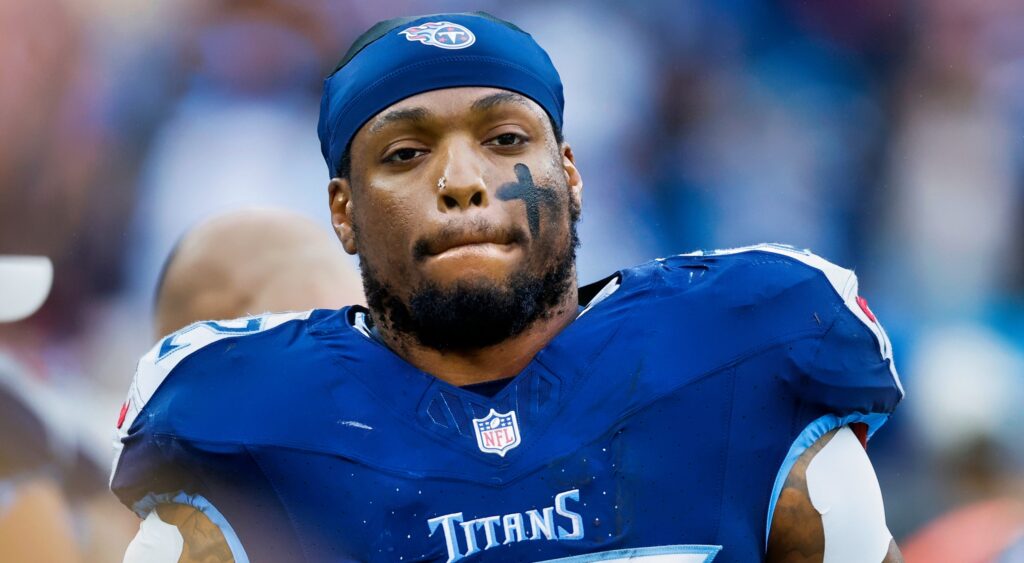 Derrick Henry #22 of the Tennessee Titans looks on.