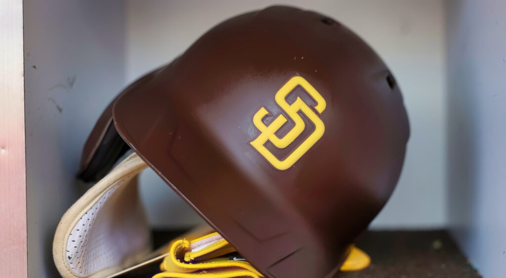 San Diego Padres helmet in the dugout.