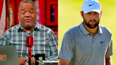 Jason Whitlock speaking (Left) Scottie Scheffler on golf course (Right)