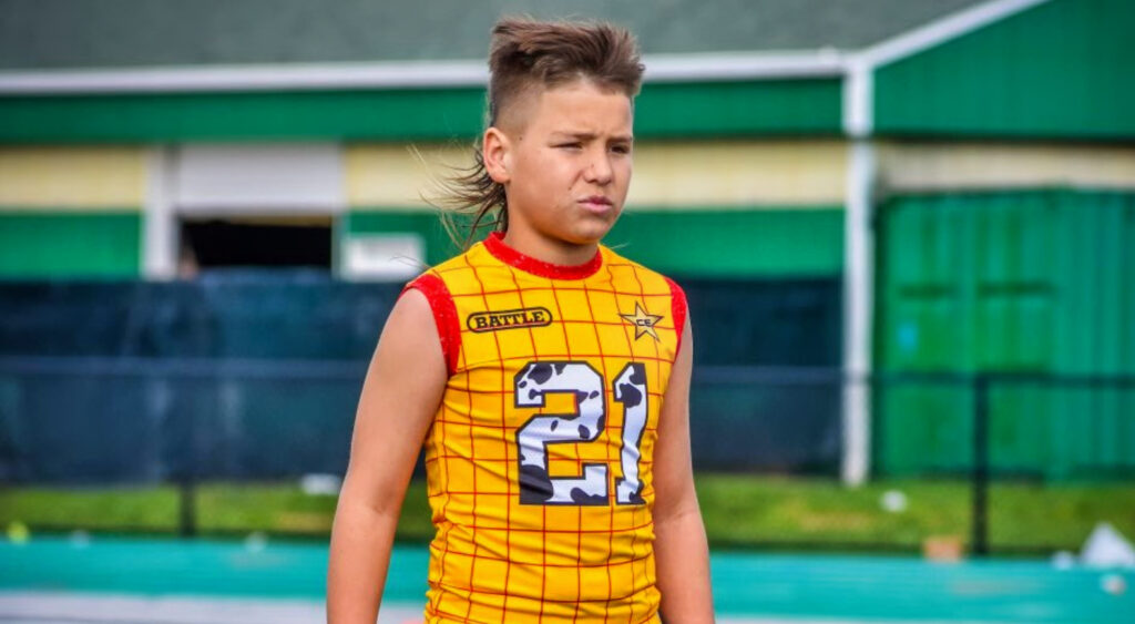 Baby Gronk wearing yellow jersey