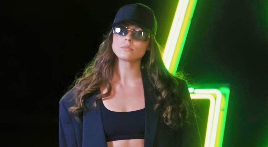 Nika Muhl posing in black outfit