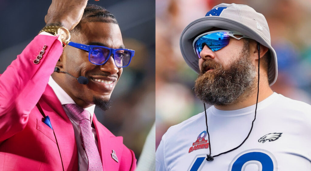 Photo of Robert griffin III scratching his head and photo of Jason Kelce wearing sunglasses and hat