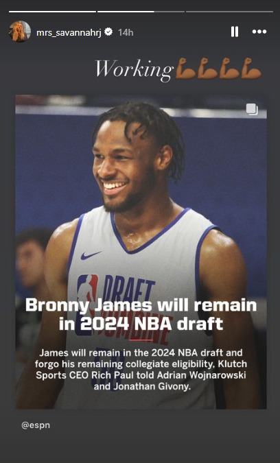 Savannah James supports Bronny James' draft decision