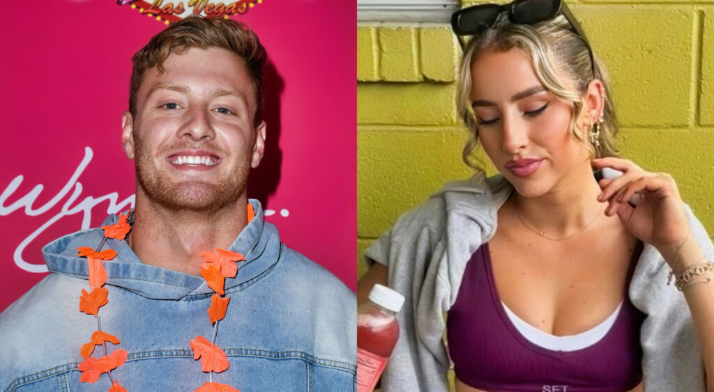Photo of Will Levis smiling and photo of Gia Duddy with her eyes closed