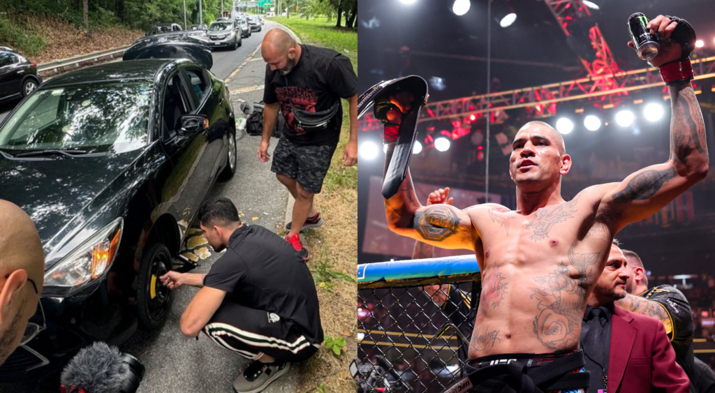 Alex Pereira changes a strangers tire before UFC 303