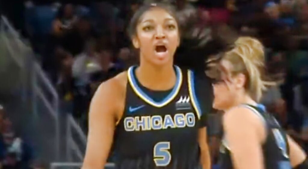 Angel Reese screaming on court