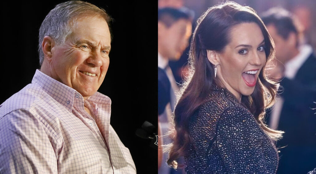 Photos of Bill Belichick and Jordon Hudson smiling