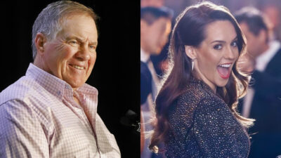 Photos of Bill Belichick and Jordon Hudson smiling