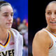 Caitlin Clark with towel on her shoulder (left) Diana Taurasi smiling (right)