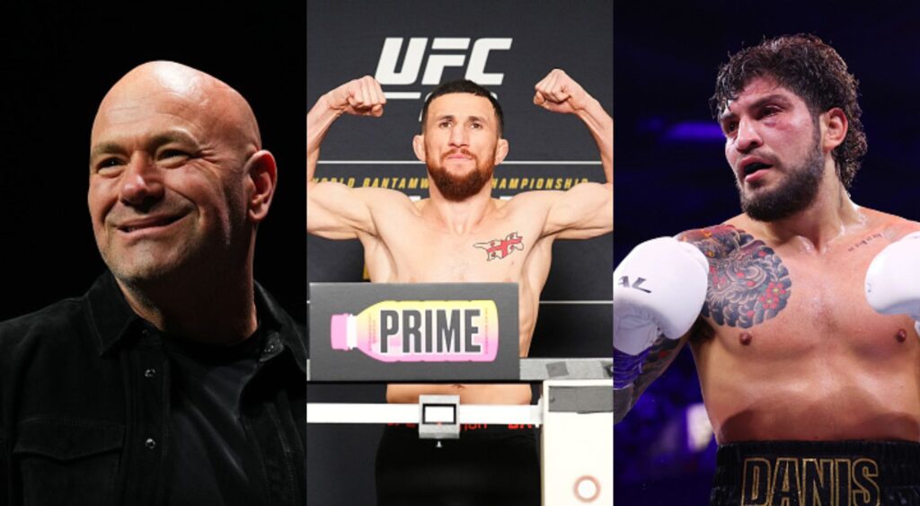 Dana White, Merab Dvalishvilli, and Dillon Danis