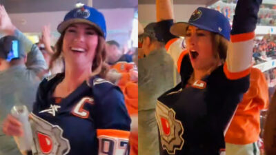 Photos of femaole Oilers fan Kait at Stanley Cup Final