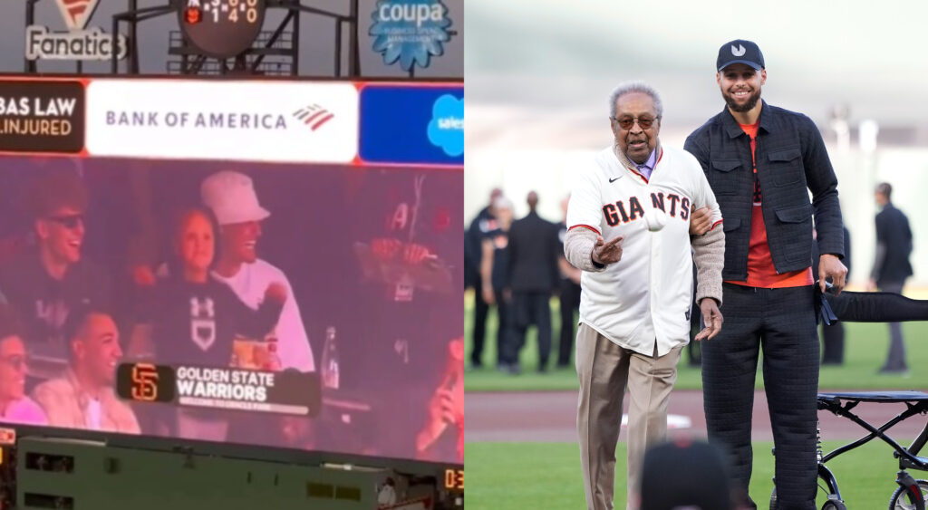 Canon Curry takes over during MLB game with father Stephen Curry