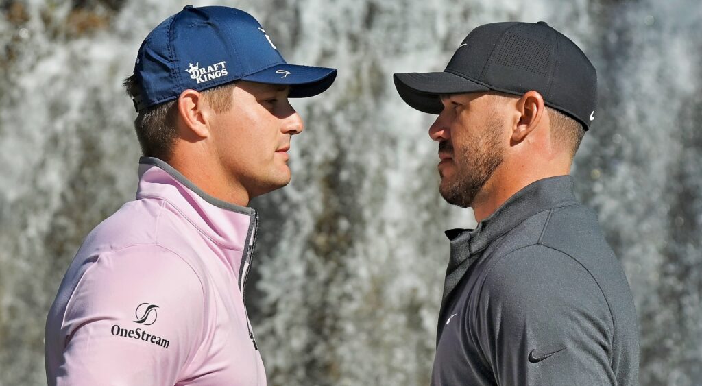 Bryson Dechambeau and Brooks Koepka standing face to face