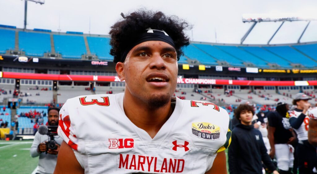 Tua Tagovailoa of Maryland Terrapins looking on.