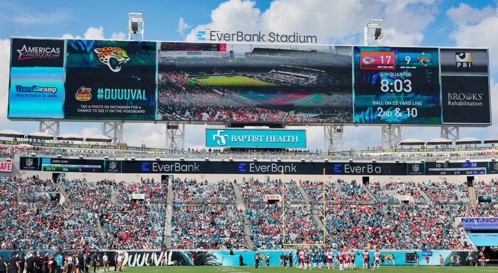 Jacksonville Jaguars' videoboard shown on EverBank Stadium.