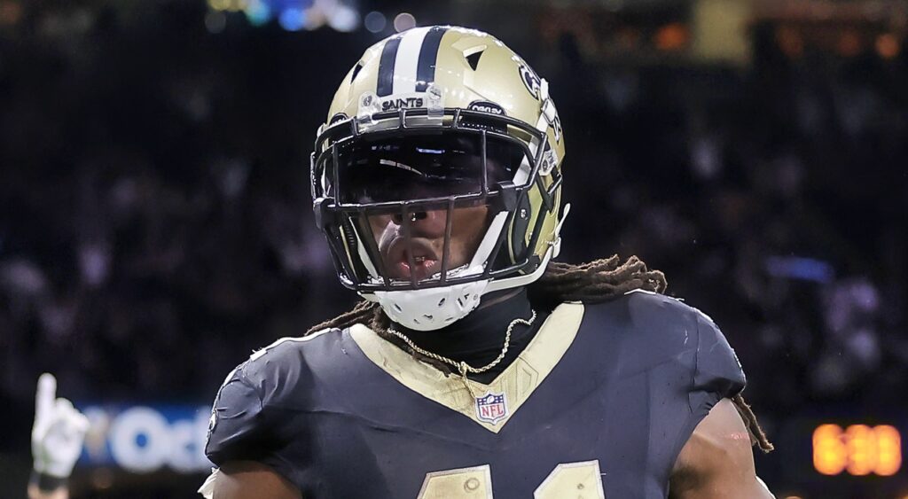 Alvin Kamara of New Orleans Saints looking on.