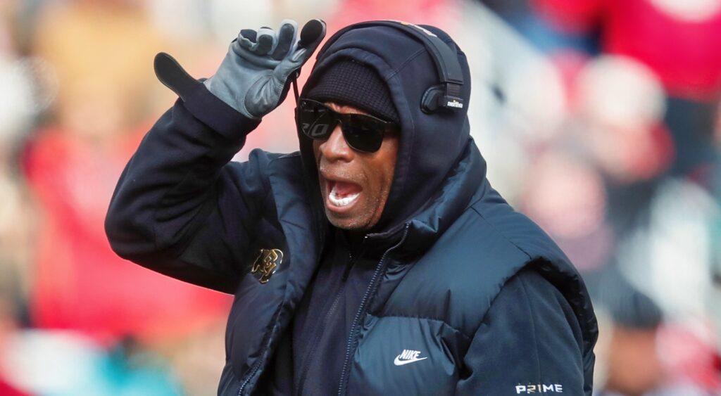 Deion Sanders of Colorado Buffaloes reacts during game.