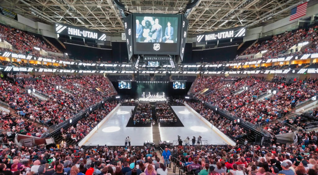 A view of a welcome party for the new Utah NHL team.