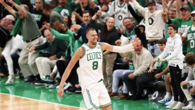 Kristaps Porzingis’ Jaw-Dropping Performance Against Kyrie Irving With a Deep 3 Followed by a Block