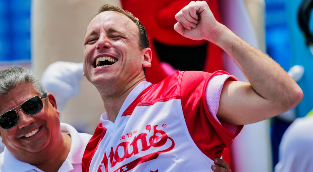 Joey Chestnut celebrating